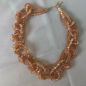 Orange Aurora Borealis Interlocking Beaded Wreath Necklace with Lobster Clasp